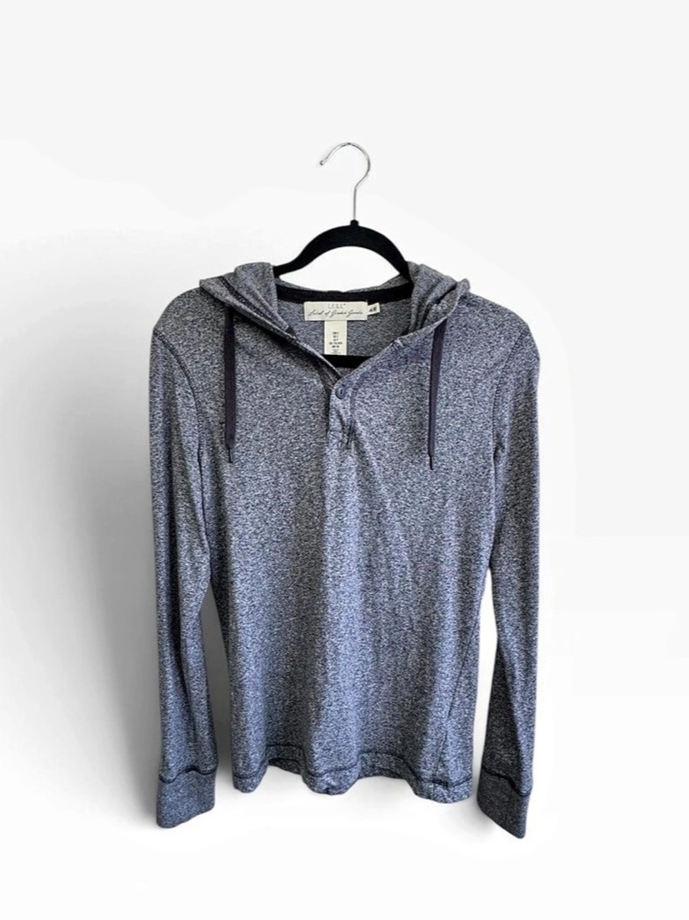 H&M L.O.G.G. Gray Marled Hooded Henley Pullover Hoodie Small